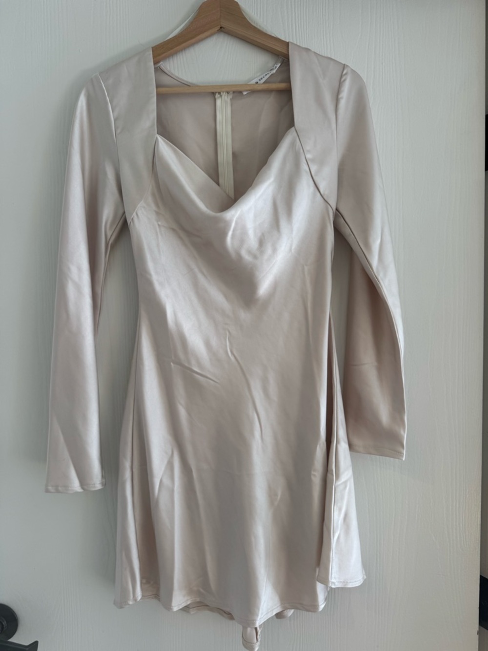 Saints & Secrets Champagne Satin A-Line Long Sleeve Dress